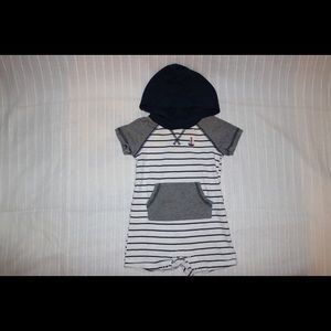 Baby boys hooded romper.
